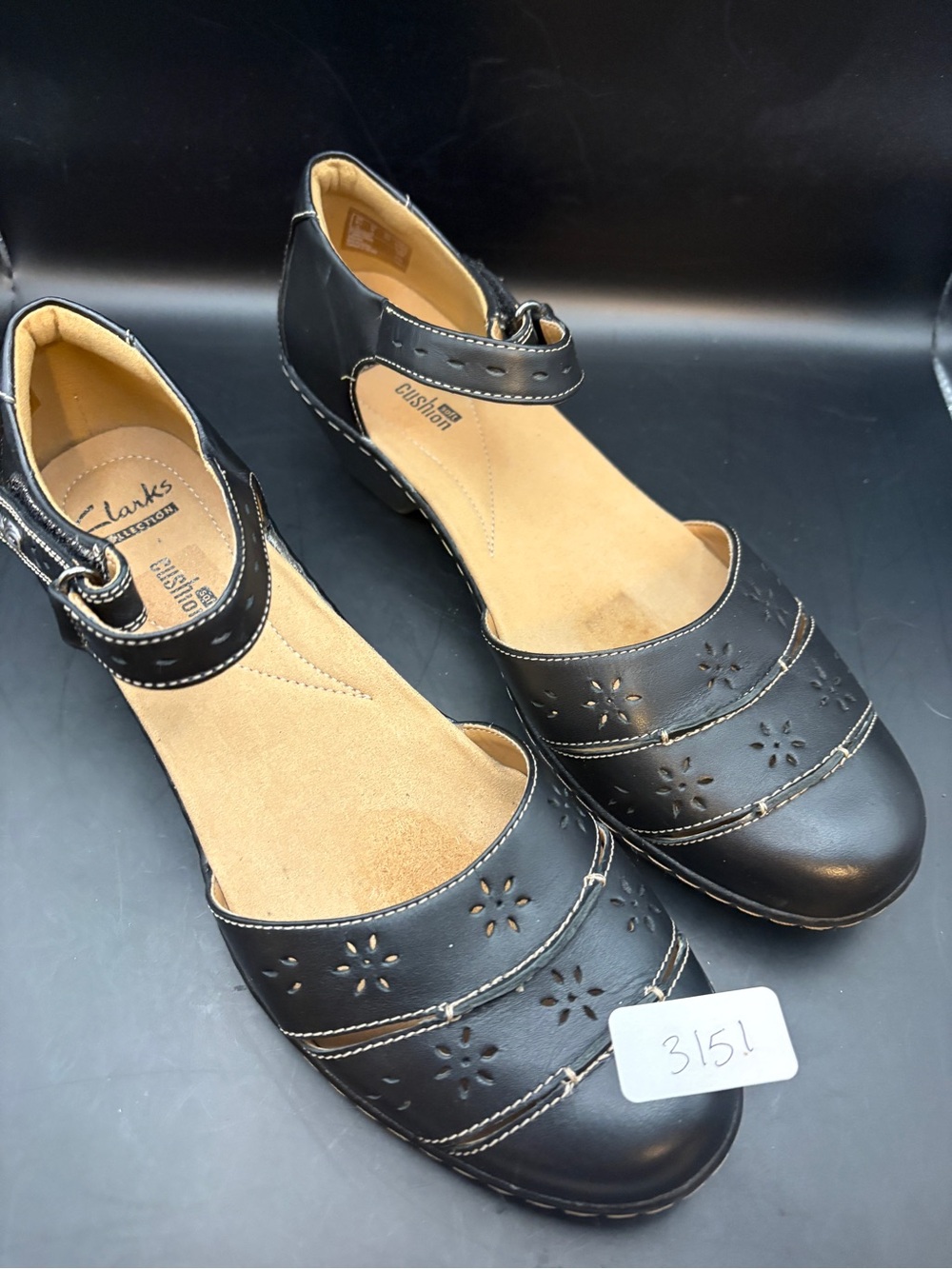 Clarks Black Leather Ankle Strap Pumps - EUC- Size 9N